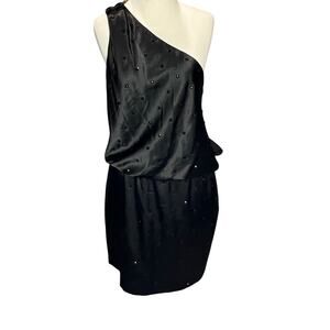 Allen Schwartz ABS Dress Womens 12 Black One Shoulder Blouson Jeweled Dark Fairy